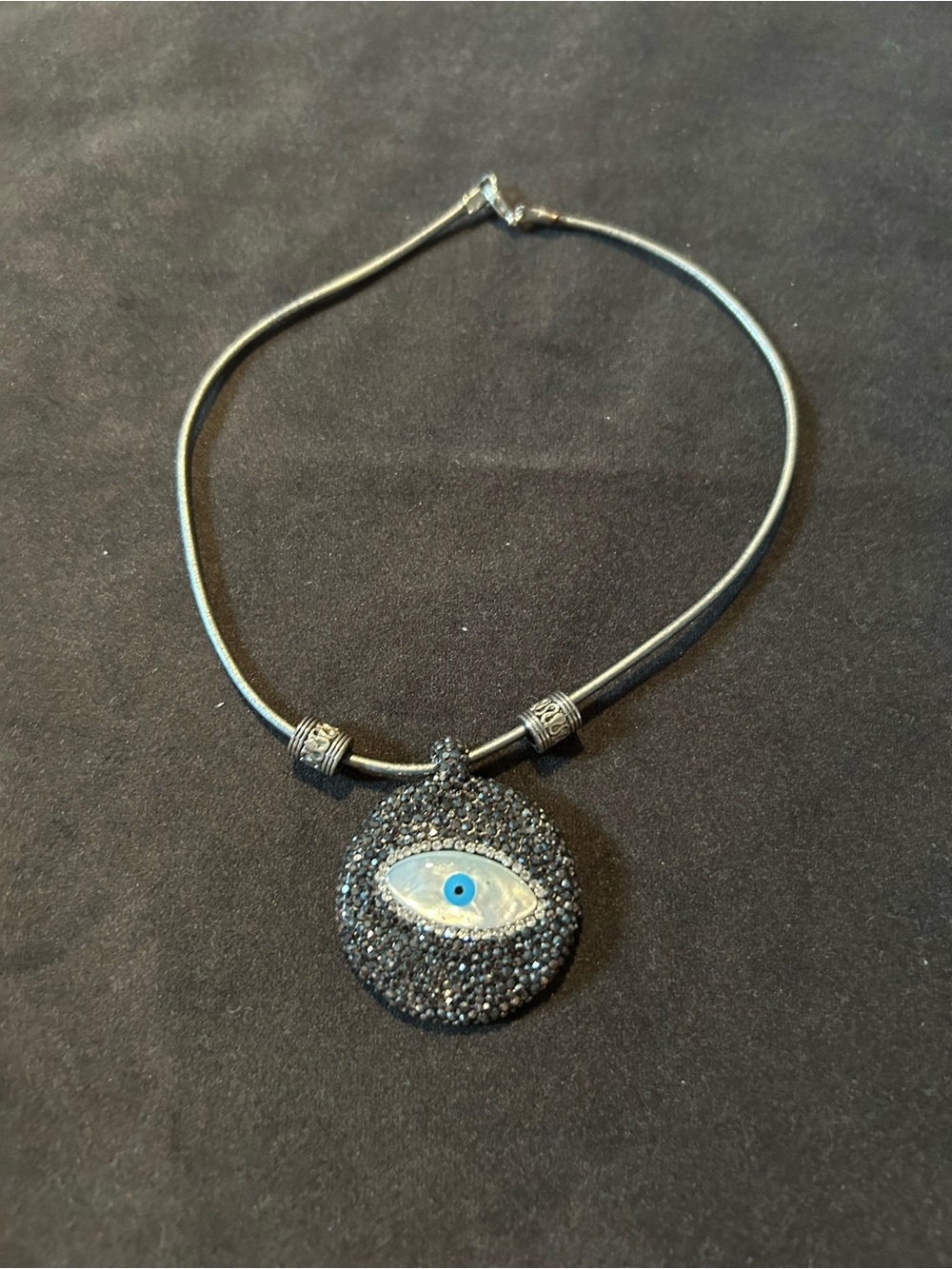 Evil Eye Pavé Pendant Necklace in Black and Blue rhinestone choker